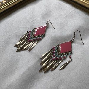 Vintage Hot Pink Boho Earrings